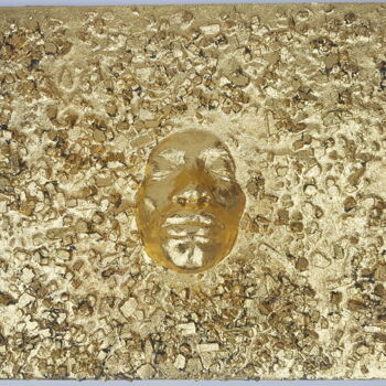 雕塑 标题为“golden face” 由Baptiste P-L, 原创艺术品, 树脂 安装在木板上