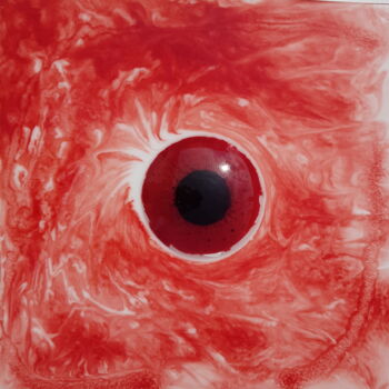 Sculpture intitulée "red eye" par Baptiste P-L, Œuvre d'art originale, Résine Monté sur Panneau de bois