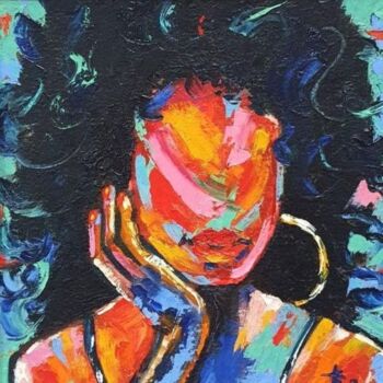 Painting titled "Faceless woman port…" by Vladislava Kovalenko, Original Artwork, Oil Mounted on Cardboard