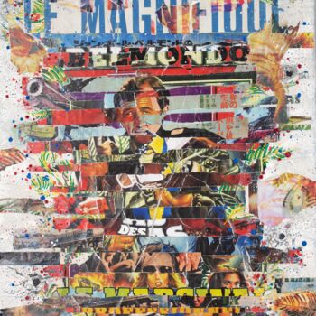 拼贴 标题为“BELMONDO MANY” 由Yam Warpaint, 原创艺术品, 拼贴 安装在木质担架架上