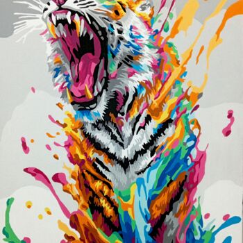 绘画 标题为“Colored Tiger” 由Анатолий Рабков, 原创艺术品, 丙烯 安装在木板上