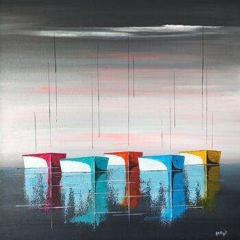 Painting titled "Impression marine 11" by Anne-Marie Picot, Original Artwork, Acrylic Mounted on Wood Stretcher frame