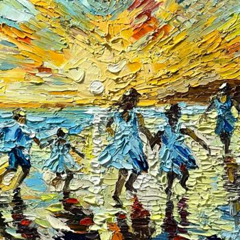 Painting titled "Sunset Joy on the S…" by Vahe Bagumyan, Original Artwork, Oil Mounted on Wood Stretcher frame