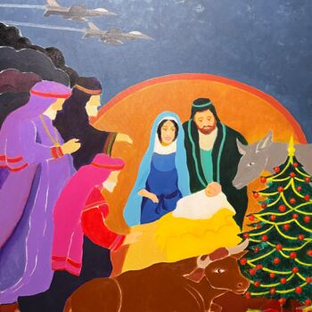 Painting titled "Noël 2024" by Bernard Moutin, Original Artwork, Acrylic Mounted on Wood Stretcher frame