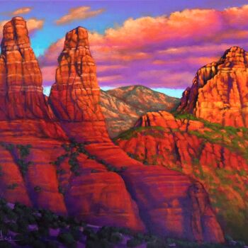 Pintura intitulada "Redrock Spires" por Joe A. Oakes, Obras de arte originais, Acrílico Montado em Armação em madeira