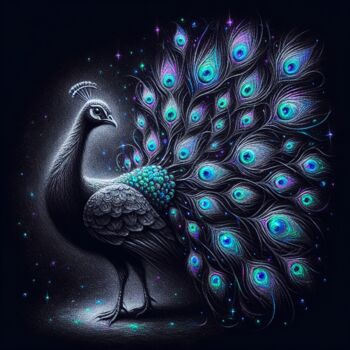 Digital Arts titled "The Cosmic Peacock" by Aashish Singh, Original Artwork, Digital Painting