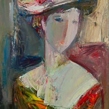 Peinture intitulée "Elegance in a Hat" par Mateos Sargsyan, Œuvre d'art originale, Huile Monté sur Châssis en bois