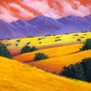 「Golden Prairie II」というタイトルの絵画 Joe A. Oakesによって, オリジナルのアートワーク, アクリル ウッドストレッチャーフレームにマウント