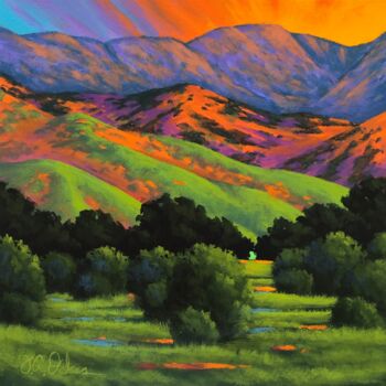 绘画 标题为“Foothills Meadow” 由Joe A. Oakes, 原创艺术品, 丙烯 安装在木质担架架上