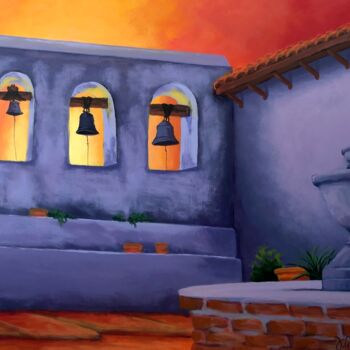 「Mission Sunset」というタイトルの絵画 Joe A. Oakesによって, オリジナルのアートワーク, アクリル ウッドパネルにマウント