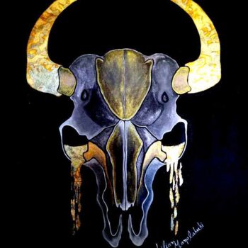 Ζωγραφική με τίτλο "Shiny skull" από Lilian Manolakaki (lm artist), Αυθεντικά έργα τέχνης, Ακρυλικό