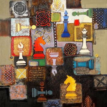 Painting titled "Tactical Reflections" by Abgar Khachatryan, Original Artwork, Oil Mounted on Wood Stretcher frame