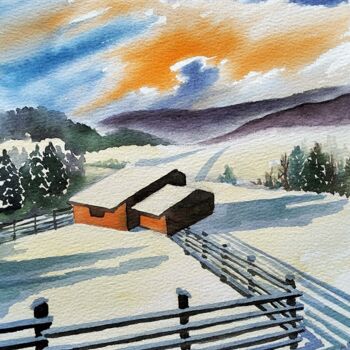 Painting titled "Frost and Sun" by Olena Kucher, Original Artwork, Watercolor