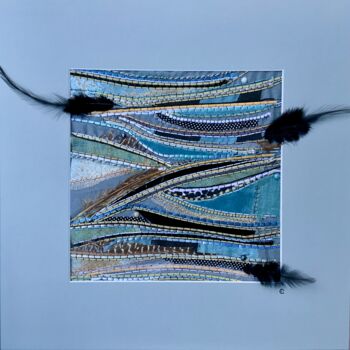 Art textile intitulée "Collines" par Corinne Chapelle, Œuvre d'art originale, Tissu Monté sur Carton
