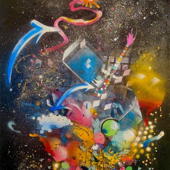 Painting titled "Chaos Quantic" by Rezine69 Ks (FLORIT FREDERIC), Original Artwork, Acrylic Mounted on Wood Stretcher frame