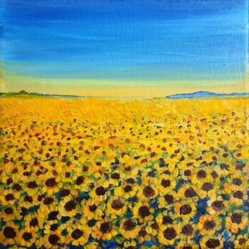Painting titled "Sun flower fields s…" by Asha Sudhaker Shenoy, Original Artwork, Acrylic Mounted on Wood Stretcher frame