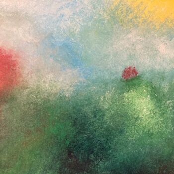 Painting titled "Paysage, champ et a…" by Petrusnp (Pierre Trarieux), Original Artwork, Acrylic Mounted on Cardboard