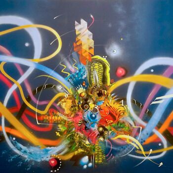 Painting titled "Matrix" by Rezine69 Ks (FLORIT FREDERIC), Original Artwork, Acrylic Mounted on Wood Stretcher frame