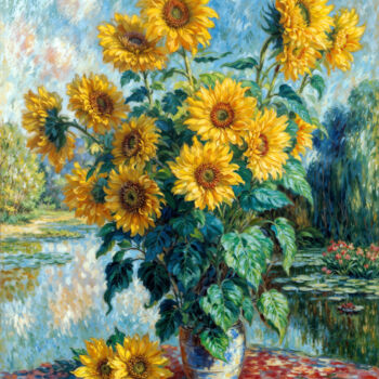 Grafika cyfrowa / sztuka generowana cyfrowo zatytułowany „Sunflowers in a vas…” autorstwa Sergei Gundorov, Oryginalna praca,…