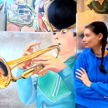 Ζωγραφική με τίτλο "Blue blues artrenard" από Estelle Renard, Αυθεντικά έργα τέχνης, Λάδι Τοποθετήθηκε στο Ξύλινο φορείο σκε…