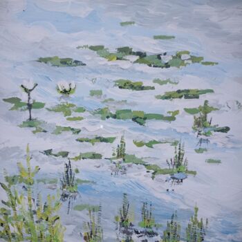 Painting titled "Sky in the lake" by Krsart, Original Artwork, Acrylic