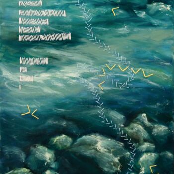 Painting titled "Verdant flow" by Valeria Ocean, Original Artwork, Oil Mounted on Wood Stretcher frame