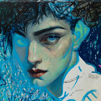 Peinture intitulée "portrait du poète" par Julia Go, Œuvre d'art originale, Huile Monté sur Châssis en bois