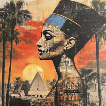 Digital Arts titled "NEFERTITI 5000" by Pointless Pixels, Original Artwork, AI generated image Mounted on Wood Stretcher fra…