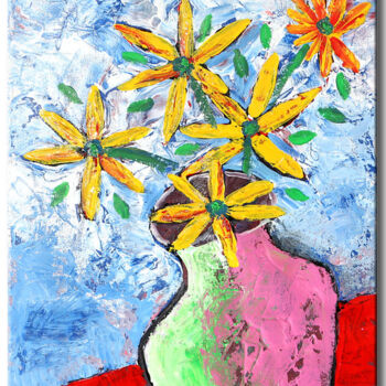 Painting titled "Sunflowers" by Dr8love, Original Artwork, Acrylic Mounted on Wood Stretcher frame