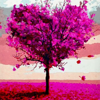 「The Heart Tree」というタイトルの絵画 Анатолий Рабковによって, オリジナルのアートワーク, アクリル ウッドストレッチャーフレームにマウント
