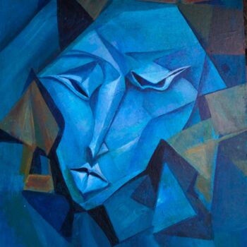 Peinture intitulée "Blue Portrait.  Han…" par Nadezda Baruns, Œuvre d'art originale, Acrylique