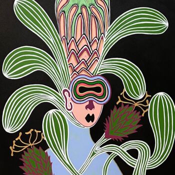 Painting titled "La femme au jardin" by Diana Rosa, Original Artwork, Acrylic