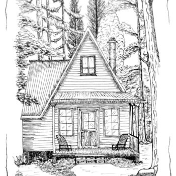 Digital Arts με τίτλο "Forest House." από Ihor Ivanov, Αυθεντικά έργα τέχνης, Γέλη στυλό
