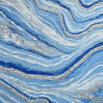 Painting titled "Blue Silver Abstract" by Juliya Jc, Original Artwork, Acrylic Mounted on Wood Stretcher frame