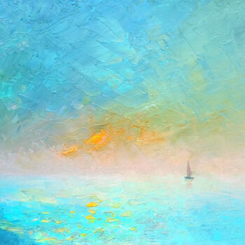 Schilderij getiteld "Sunrise 9" door Dmitry Oleyn, Origineel Kunstwerk, Olie Gemonteerd op Frame voor houten brancard