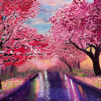 Painting titled "Peach Blossom" by Kenneth Halvorsen, Original Artwork, Oil Mounted on Wood Stretcher frame