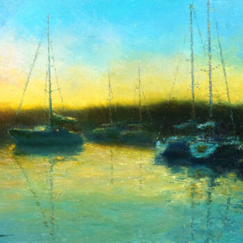 Painting titled "Sunrise 10" by Dmitry Oleyn, Original Artwork, Oil Mounted on Wood Stretcher frame