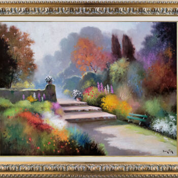 제목이 "Flowered garden - I…"인 미술작품 Andrea Borella로, 원작, 기름 목재 패널에 장착됨