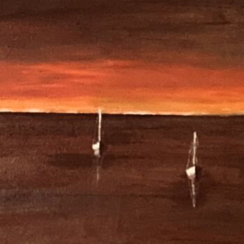 Painting titled "Trois bateaux océan…" by Petrusnp (Pierre Trarieux), Original Artwork, Acrylic Mounted on Wood Stretcher fr…