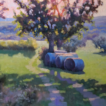 Peinture intitulée "Hay Bales" par Pascal Giroud, Œuvre d'art originale, Huile Monté sur Panneau de bois