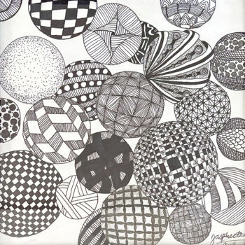 Drawing titled "Orbital Illusions" by Jaspreet Kaur, Original Artwork, Ballpoint pen