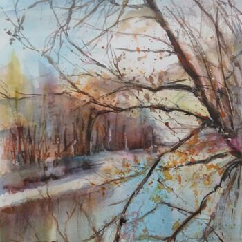 Painting titled "Sur les berges du T…" by Eve Elikoff, Original Artwork, Watercolor