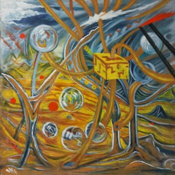 Pittura intitolato "Δέντρα μηχανες" da Nikos Nikolaides, Opera d'arte originale, Olio