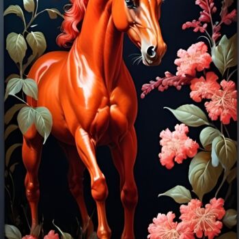 Pintura titulada "Red Horse" por Leila Khamchieva, Obra de arte original, Acrílico Montado en Bastidor de camilla de madera