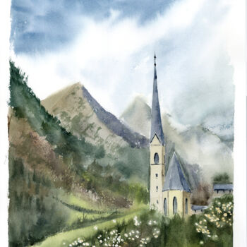 绘画 标题为“Austria Landscape #…” 由Paintispassion, 原创艺术品, 水彩