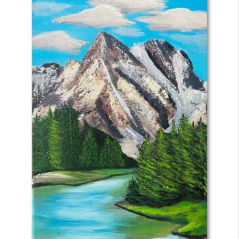 Painting titled "“Mountain Serenity”" by Larisa Manukova, Original Artwork, Acrylic Mounted on Wood Stretcher frame