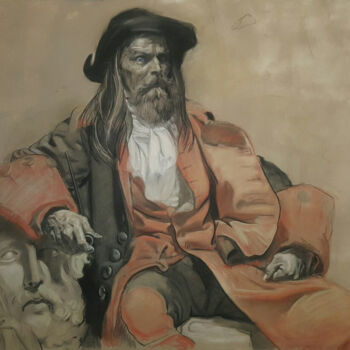 Pittura intitolato ""The pirate"" da Tewodros Abebaw Zeleke, Opera d'arte originale, Carbone