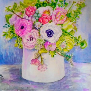 Peinture intitulée "Flowers in a vase s…" par Watercolor Whisper, Œuvre d'art originale, Aquarelle