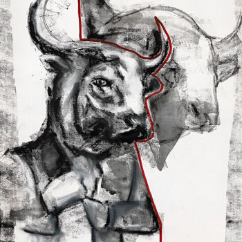 Painting titled "Homme taureau" by Lara Zhuravska, Original Artwork, Acrylic