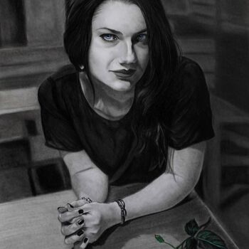 Σχέδιο με τίτλο "Blue Rose" από Taha Mansour, Αυθεντικά έργα τέχνης, Μολύβι